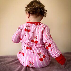 Cherry Hearts Bamboo Footie Pajamas | Cherry Print Zippy Sleeper 6-12M | NWT